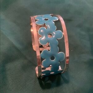 Silver and Blue Floral Cuff Bracelet